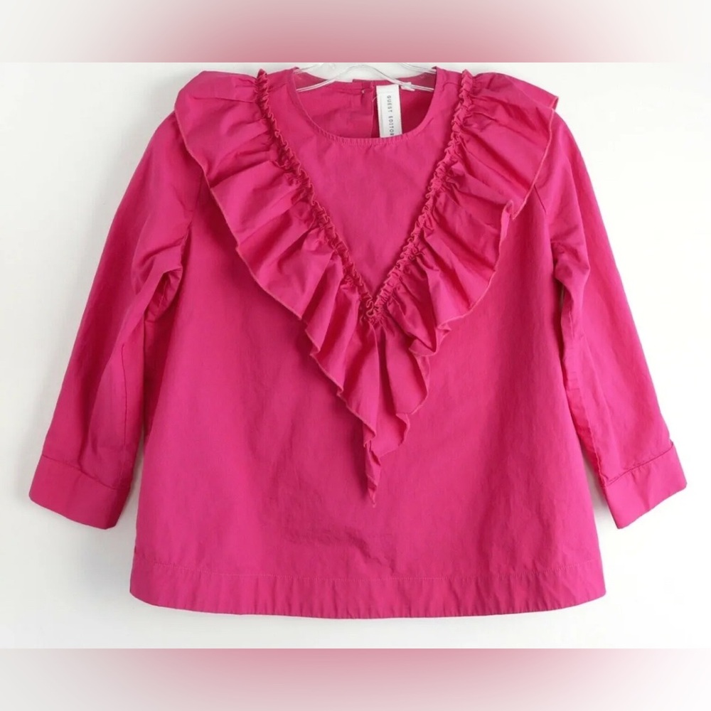 Guest Editor for Anthropologie Bright Pink Button Back 3/4 Sleeve Blouse Size L